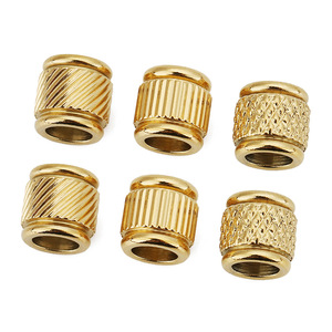 Stainless Steel Textured Large Hole <b>Spacer</b> Beads | Gold-Plated Barrel Beads for Braided Cord & Leather String Jewelry DIY - Product Image 1