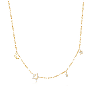 Collar CANNER Nuevo de Plata de Ley 925 con Estrella, Luna y Circonita, Chapado en Oro de 18K para Mujer - Product Image 1