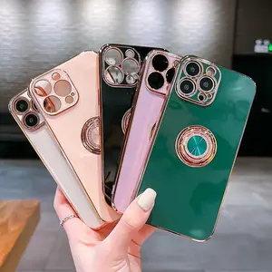For IPhone 12 13 14 15 Pro Max Cover Case Luxury 360 Degree Rotating Magnetic Ring Holder Stand Phone Case