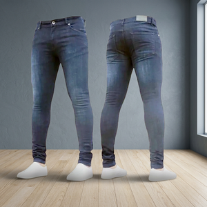 Wholesale New Fashion <b>Men</b> Mid Waist Canvas <b>Jeans</b> Zipper Pockets Stretch Trousers Skinny Pencil Casual England Style Lightweight - Product Image 4