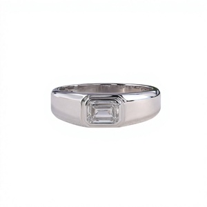 Emerald Cut <b>Mens</b> <b>Ring</b> East West Bezel Setting White Gold Wide Band Signet <b>Ring</b> Horizontal Cut Unisex Fine Jewelry - Product Image 1
