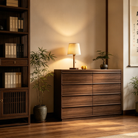 Commode de luxe moderne avec 8 tiroirs en bois de zèbre rouge massif, autoportante pour chambre et salon
