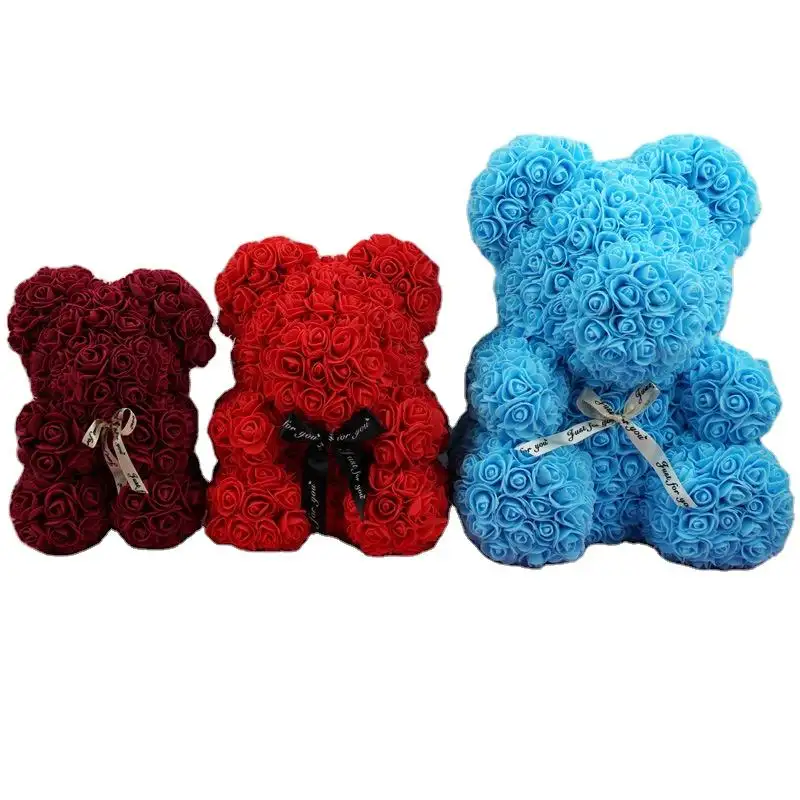 Hadiah Terbaik beruang mawar pelangi buatan tangan beruang mawar warna-warni beruang dengan kotak hadiah