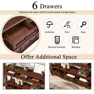 <span class=keywords><strong>Table</strong></span> console en bois massif avec 6 tiroirs et étagère, <span class=keywords><strong>table</strong></span> <span class=keywords><strong>de</strong></span> <span class=keywords><strong>salon</strong></span> vintage en bois à 2 niveaux <span class=keywords><strong>de</strong></span> 54 pouces pour <span class=keywords><strong>salon</strong></span>, couloir, entrée - Product Image 5