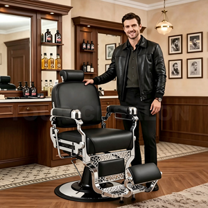 Sillón de Barbería Moderno de Cuero PU Negro, Hidráulico, Reclinable, Giratorio 360°, Mueble para Salón y Hogar, Silla para Cortar el Cabello - Product Image 1