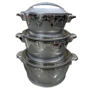 Lot de 3 chauffe-plats isothermes grande capacité 2,3L 4,5L 6,5L, design brillant avec bordure ondulée argentée, boîte de service traiteur - Product Image 3