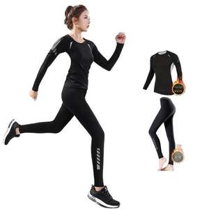 速乾性 レディース 冬用 2 in 1 登山 スキー アウトドア 暖かいインナーウェア パンツ スポーツスーツ タイト ヨガ 長袖 - Product Image 1