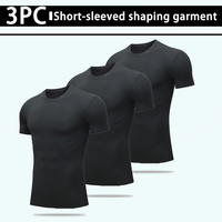 USA Warehouse 3-pack compressieshirts voor heren, zwart wit grijs, korte mouwen, sportonderkleding, sport-T-shirts, workout tops