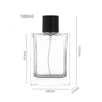 MUB Vente en gros 100ml Carré 15 flacon pulvérisateur de parfum en verre transparent vide à baïonnette avec couvercle noir