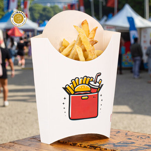 Caja de cartón en forma de cono para patatas fritas con logotipo personalizado OOLIMA, detalle de lámina en relieve compensada para embalaje de alimentos para llevar - Product Image 3