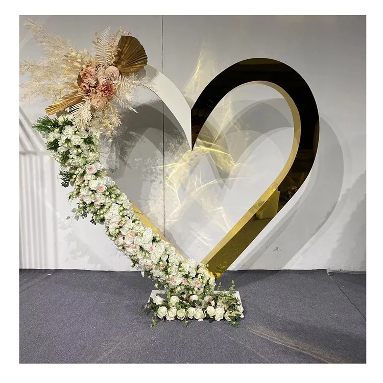 Gold Plant Stand White Heart Shape Wedding Metal Arch Backdrop Iron Wedding Event Party Decoration Plant Stands