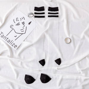 Оптовая продажа, высококачественные удобные полосатые женские прозрачные чулки из спандекса, носки до колена, черные, желтые, серо-зеленые - Product Image 2