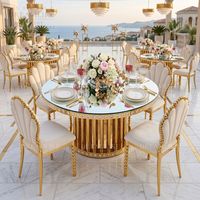 Table Ronde Élégante en Acier Inoxydable Finition Or avec Plateau Miroir pour Hôtels, Mariages, Événements – Vente en Gros