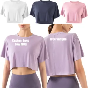 Quần vợt tập luyện thể thao crewneck áo ngắn tay áo Yoga Áo sơ mi giản dị thể thao chạy T-Shirts Crop dễ thương Tops phụ nữ