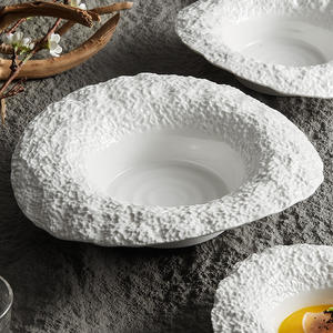 Céramique Texture Roche Blanche Grande <span class=keywords><strong>Assiette</strong></span> À Salade Assiettes À Soupe Aux Champignons Ménagers Club Restaurant Assiettes À Manger Profonde - Product Image 4