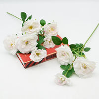Rose artificielle à toucher réel, 3 têtes, tige longue, vente en gros, pour arrangements de table et décoration intérieure