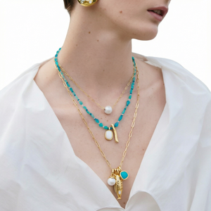 Collier pendentif poisson bohème, collier ras du cou en perles turquoise, chaîne à maillons en acier inoxydable pour femme, cadeau - Product Image 1