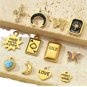 Pendentifs et Breloques de Mode Vintage en Acier Inoxydable Plaqué Or 18K pour Femme, avec Zircon, Motifs Carré, Croix, Papillon, Lune, Amour - Product Image 1