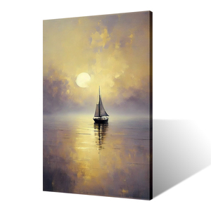 Acque Serene e riflessi di montagna opere d'arte del paesaggio contemporaneo pittura di stampa scenario lago <span class=keywords><strong>con</strong></span> barca a vela - Product Image 4