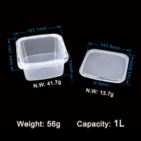 Boîte à biscuits carrée IML de qualité alimentaire 1L/34oz Boîte à biscuits en plastique Seau à crème glacée carré IML