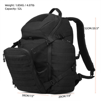 Sac tactique d'assaut 52L, grand sac à dos de randonnée imperméable en polyester Oxford, sac à dos sport Molle, sac à dos à bandoulière unisexe