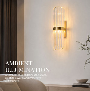 Applique murale de luxe en cristal, avec tige verticale en cristal et cadre en laiton, pour hall de villa, chambre à coucher, ou comme lampe murale décorative. - Product Image 5