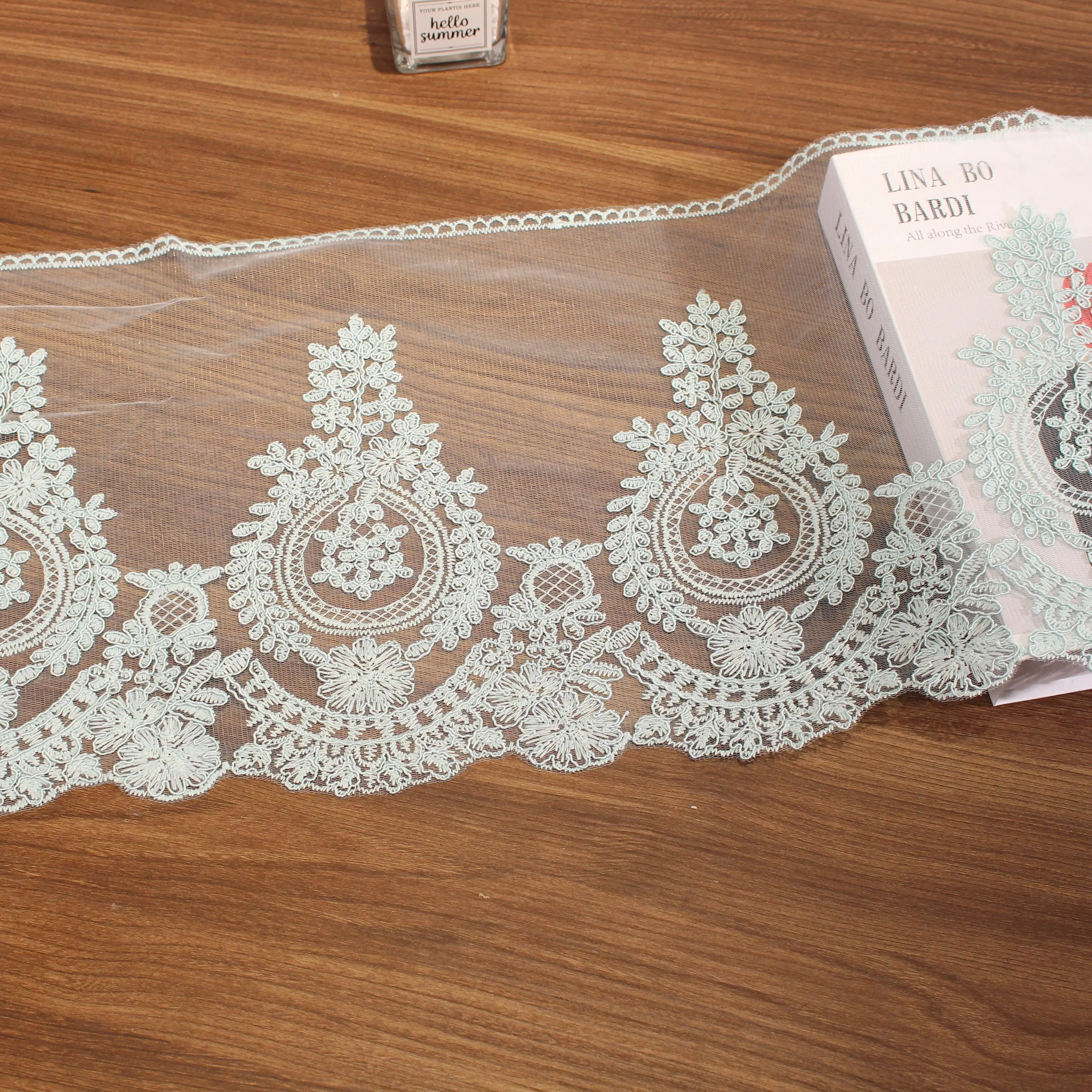 Wholesale Stock pink lace trimming border embroidery fancy embroidery lace trim