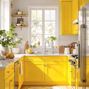 Armoires fraîches naturelles jaune forêt personnalisées pour toute la maison Petit espace <span class=keywords><strong>familial</strong></span> Friteuse à air intégrée Armoires ouvertes Grand rangement - Product Image 1