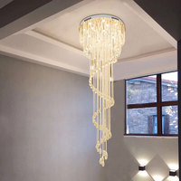 Lustre moderne en acier inoxydable pour villa, luminaire suspendu long pour plafond haut, lustre LED de luxe en cristal pour escalier