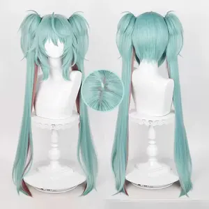 Perruque synthétique <span class=keywords><strong>Miku</strong></span> Rascal en gros, 100 cm, longue, bouclée, couleurs mélangées, pour <span class=keywords><strong>cosplay</strong></span> d'anime, Halloween, fête, Vocaloid, avec queues de cheval - Product Image 1