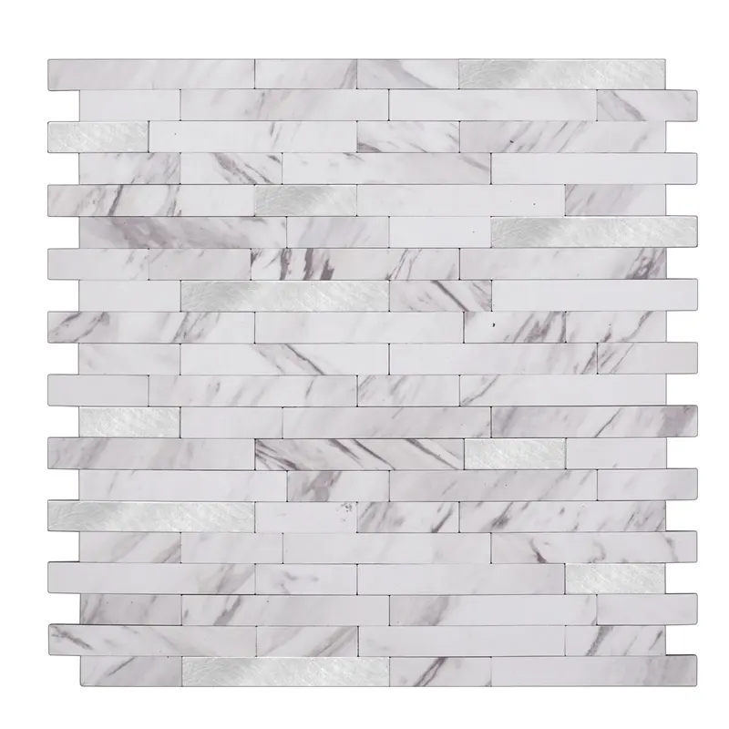 Waterproof 4ミリメートルThick Cararra White Marble Effect Self Adhesive Wall Decor Peel And Stick PVC Aluminum Tiles