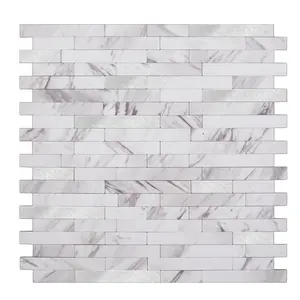 Waterproof 4mm Thick Cararra White Marble Effect Self Adhesive Wall Decor Peel And Stick PVC Aluminum Tiles