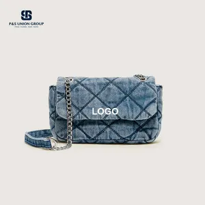 PA0741 Autumn Fashion Quilted Small Denim Jeans Cellphone Bag Crossbody Shoulder Flap Bag