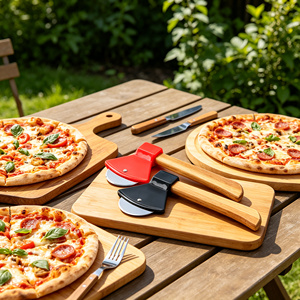 Single-<b>Wheel</b> Stainless Steel Pizza Cutter With Bamboo Handle and Sharp Rotating Blade Box Included - Product Image 3