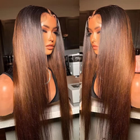 Perruque Frontale en Dentelle HD Vietnamienne 13x4 Cheveux Humains Ondulés Ombrés Marron Pré-Épilée Sans Colle pour Femmes