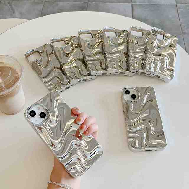 New Luxury 3D Water Ripple Electroplate Phone case for Iphone 16 17 Promax 15 14 13 Plating Silver Sublimation Wavy Soft Cover