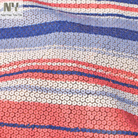Tissu à paillettes brodé de qualité supérieure Nanyee Textile, 5 mm, avec des imprimés à rayures rouges et bleues