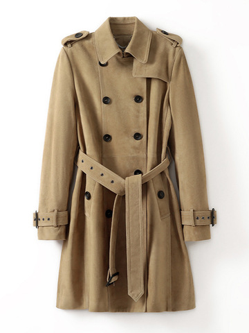 4123 Custom New Style Double Breasted Long Sleeves Genuine Sheep Leather Trench Coat for Women