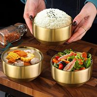 Bols à riz, soupe et ramen en acier inoxydable à double paroi SS304 doré de 10,5 cm et 330 ml avec couvercles