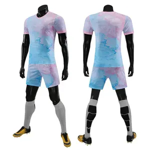 Custom Sublimated Mash Polyester Fabric Youth Soccer Jersey With Simple Design Shorts Sleeve Set Mens Football Uniform WO-X985