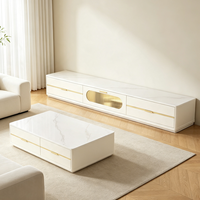 Ensemble Meuble TV et Table Basse Minimaliste Moderne de Luxe Léger, Plateau en Pierre Frittée, Sur Pied, pour Petits Salons, Nouvelle Arrivée