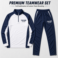 Survêtement d'entraînement de football personnalisé à manches longues avec fermeture éclair quart de tour, blanc et bleu marine, uniforme d'équipe sublimé, OEM ODM, faible MOQ, vente en gros