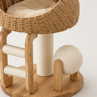 Arbre à chat avec panier tressé, poteau à gratter, boule en sisal et échelle pour chats, base en bois massif, 76 cm S76