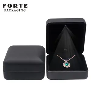 FORTE coffret bijoux black high end leather engagement custom made jewelry boxes jeweler ring box with LED