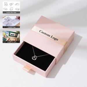 High-End Custom Cotton-Filled Pink Jewelry Slide Drawer Box with Ribbon for Necklace Gift <b>Packaging</b> - Product Image 1