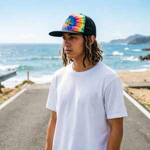 Personalized Tie Dye Foam Trucker <b>Hat</b> Custom 5 Panel <b>Flat</b> Brim Trucker <b>Hat</b> Adjustable Snapback Breathable Mesh Cap - Product Image 6