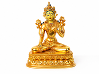 Statue d'ange Tara blanche antique, sculpture bouddhiste artisanale finition or, base lotus, décoration intérieure, ornement de cour, méditation