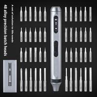 Set obeng listrik magnetik tanpa kabel, Set obeng listrik 50in1 DIY dapat diisi ulang dengan kotak aluminium S2 baja