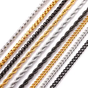 Chaîne de corde 3mm 60CM pour hommes Collier en acier inoxydable plaqué or 18 carats et argent pour hommes, femmes et garçons