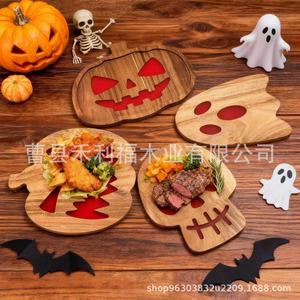 Plateaux de service en bois pour Halloween, motif citrouille, fantôme, crâne, plateau décoratif pour fête, utilisation en extérieur - Product Image 3